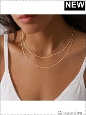 14K Gold Plated Layered Chain Necklace Set, Dainty Link Necklaces, Lobster Clasp